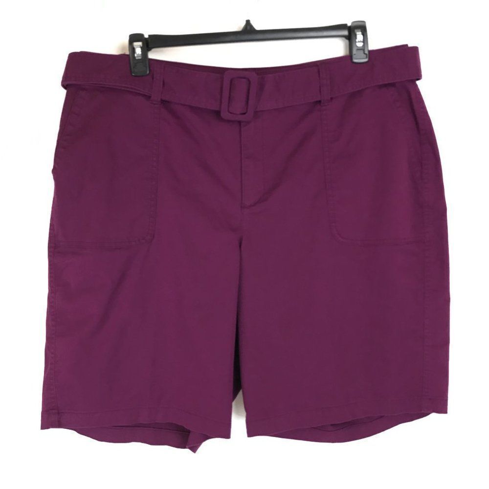 NEW Lane Bryant Belted Bermuda Shorts Women's Size 18 Purple High Rise Stretch